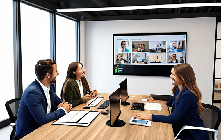 **

*   Prompt: "Team meeting, central communication hub visualized, happy sales team, collaborative atmosphere, modern office space, digital display showing project updates, Italian setting."

**